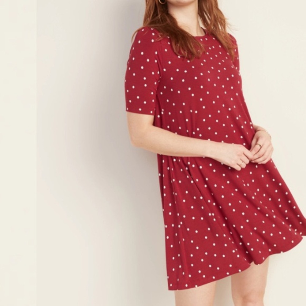 Old Navy Maroon and White Polka Dot Dress
